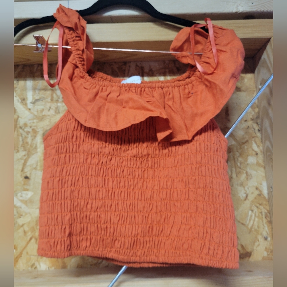MONTEAU‎ LOS ANGELES NWT Women's Smocked Orange Ruffle Top Size XL